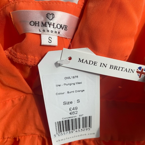 NWT Orange Plunging V Neck Maxi Dress Size S - Picture 5 of 6